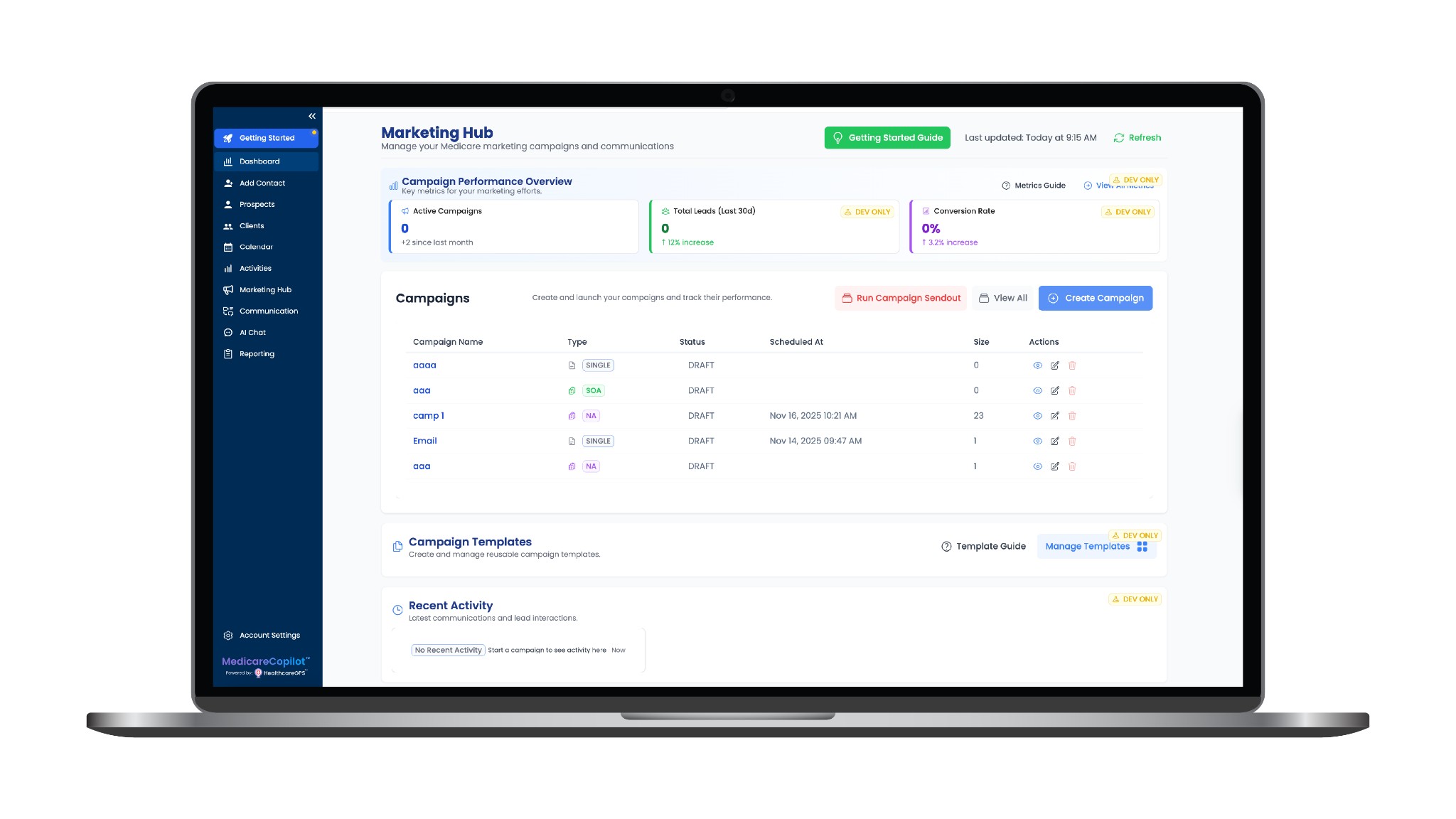 MedicareCopilot marketing hub and campaign management