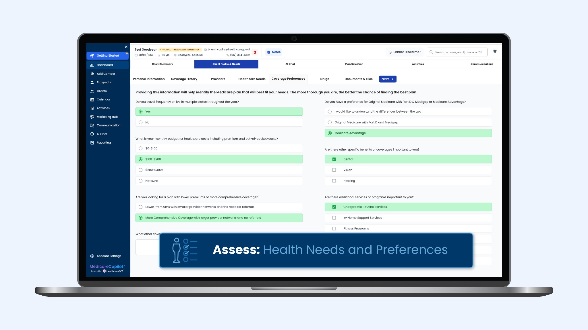 MedicareCopilot assess health needs and preferences